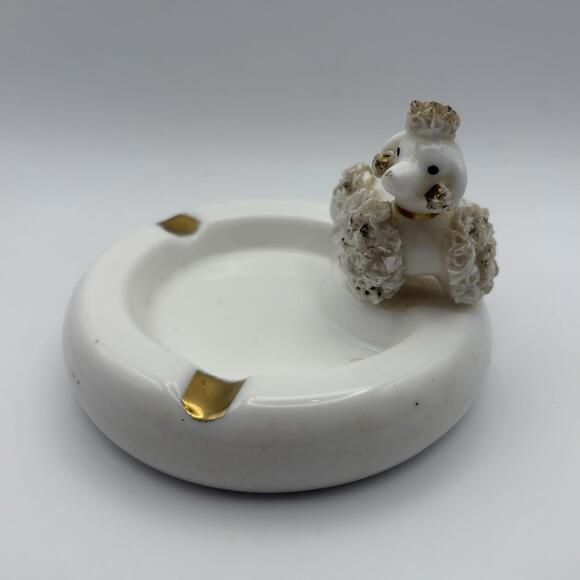 Vintage White Porcelain Spaghetti Poodle Ashtray 1950s - Picture 3 of 6